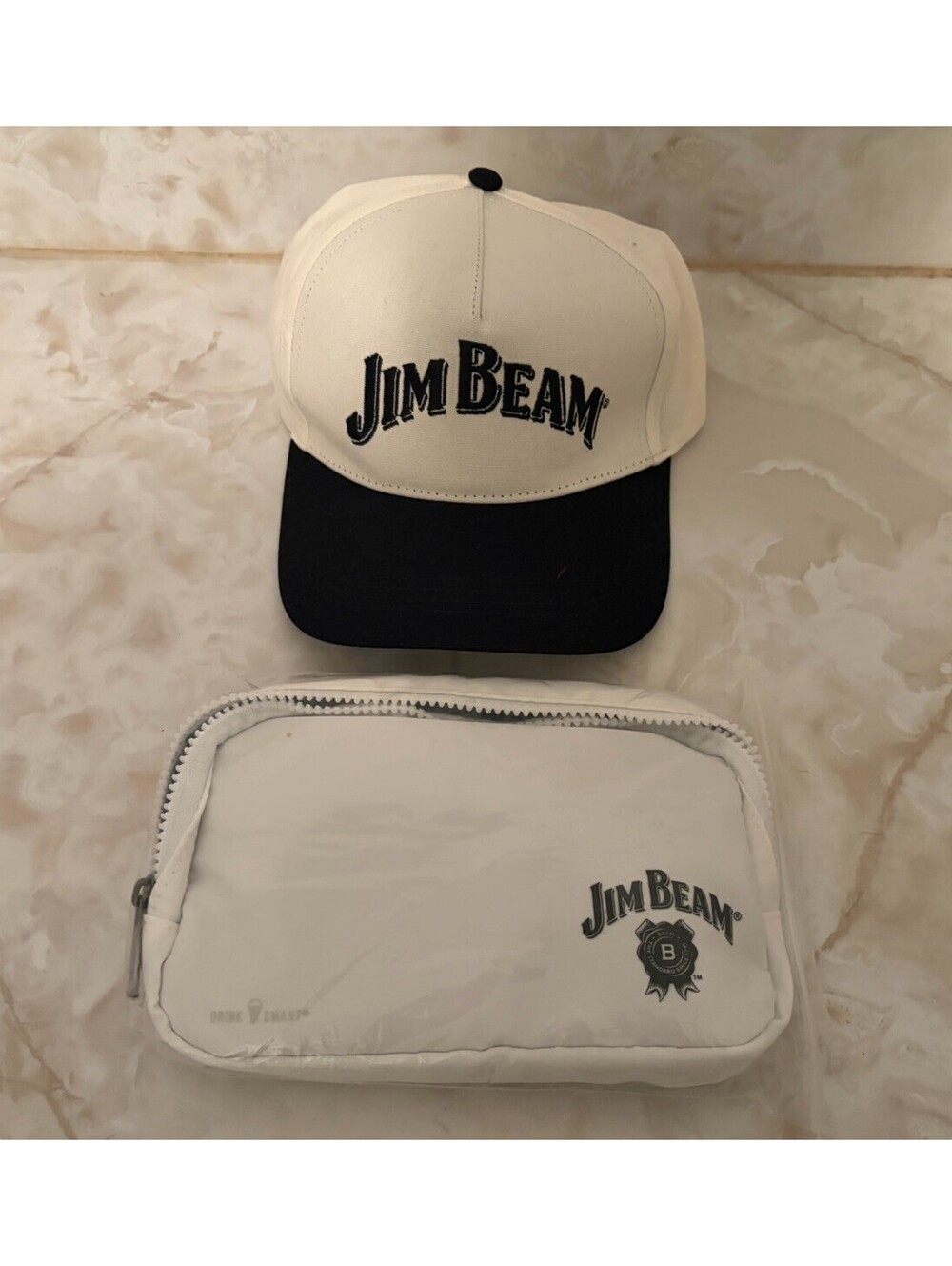 Jim Beam Promotional Adjustable Hat Cap + Travel Pouch  Fanny Pack Bag Brand NEW